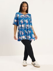 Yours Curve Blue Tropical Pleated Front Top - Image 2 of 5