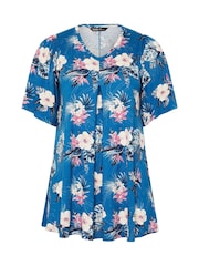 Yours Curve Blue Tropical Pleated Front Top - Image 5 of 5