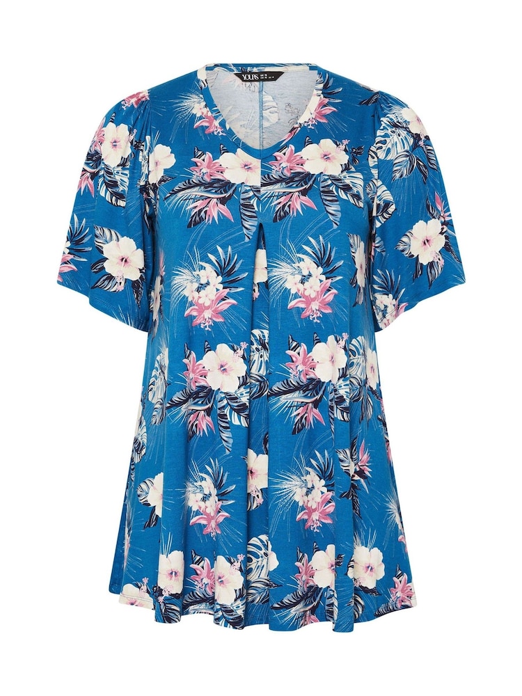 Yours Curve Blue Tropical Pleated Front Top - Image 5 of 5