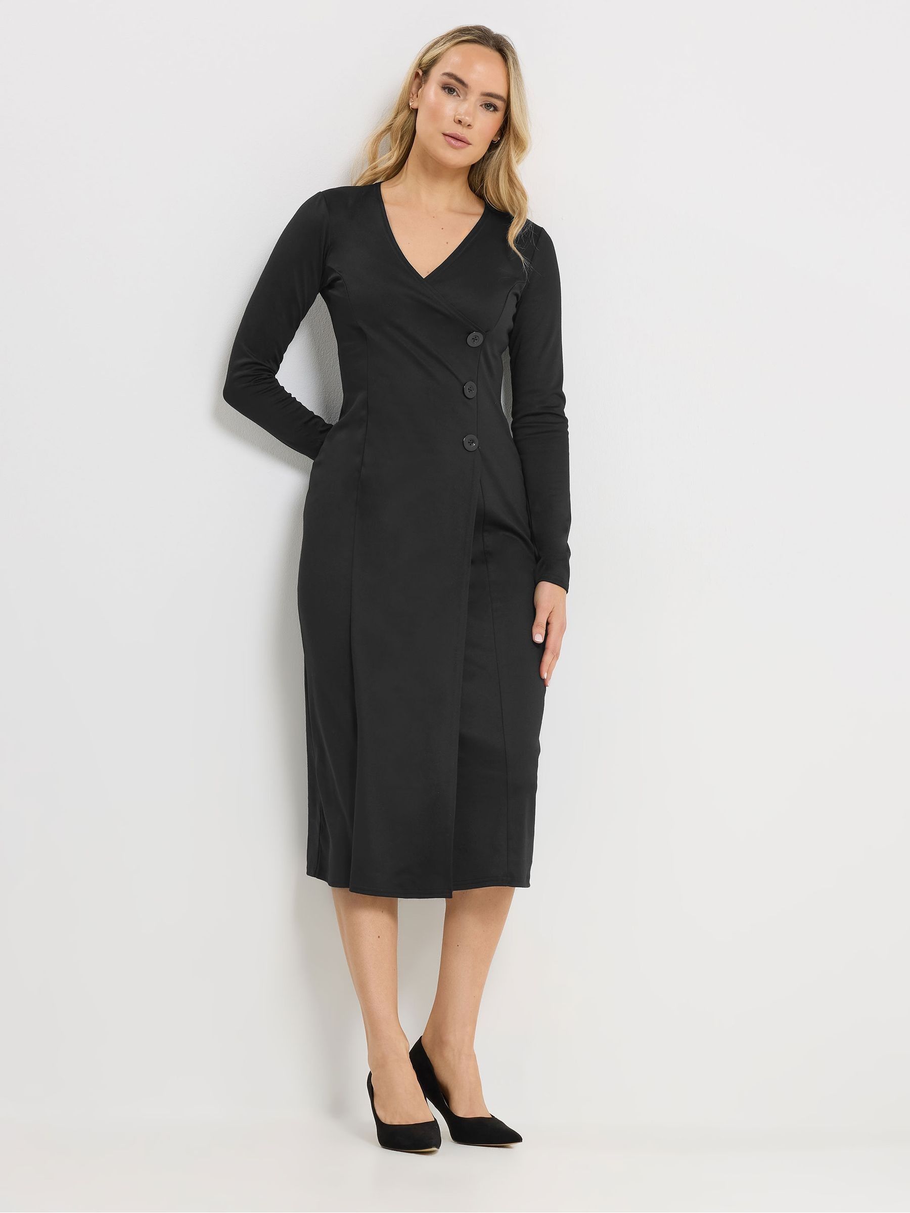 Long Tall Sally Women's Black Button Wrap Midi Dress - Image 1