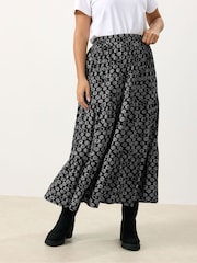 Yours Curve Black Spot Tiered Detail Skirt - Image 1 of 5