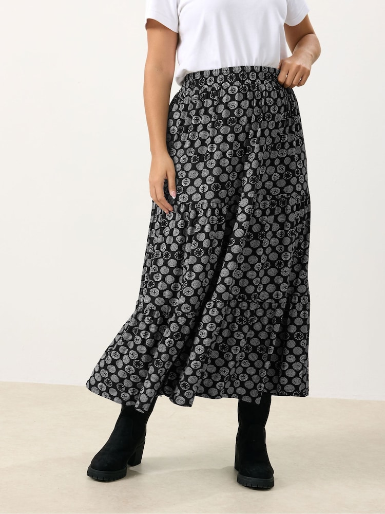 Yours Curve Black Spot Tiered Detail Skirt - Image 1 of 5 Yours Curve Black Spot Tiered Detail Skirt - Image 1 of 5