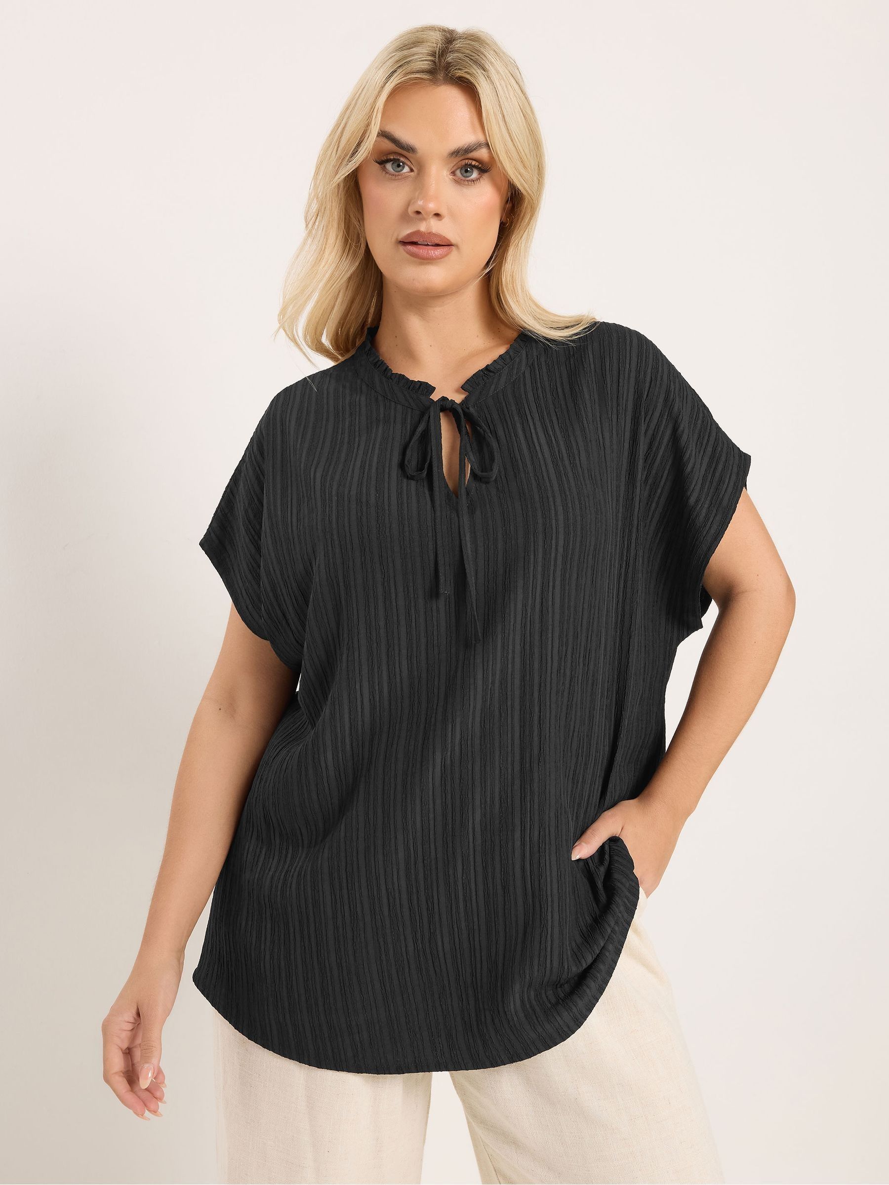 Buy Yours Curve Black Textured Frill Neck Blouse from Next USA