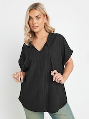 Yours Curve Black Textured Frill Neck Blouse - Image 1 of 4