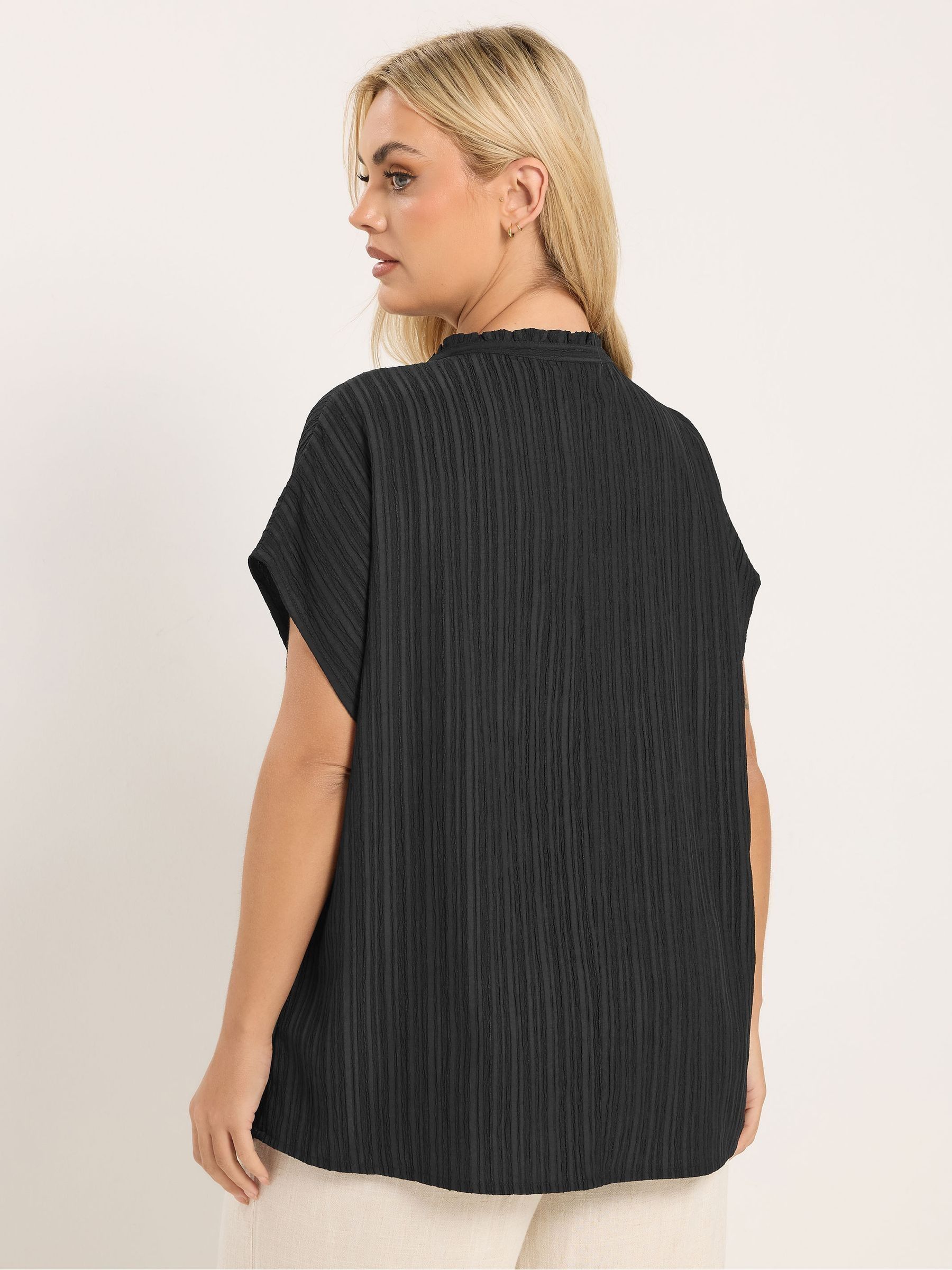Buy Yours Curve Black Textured Frill Neck Blouse from Next USA
