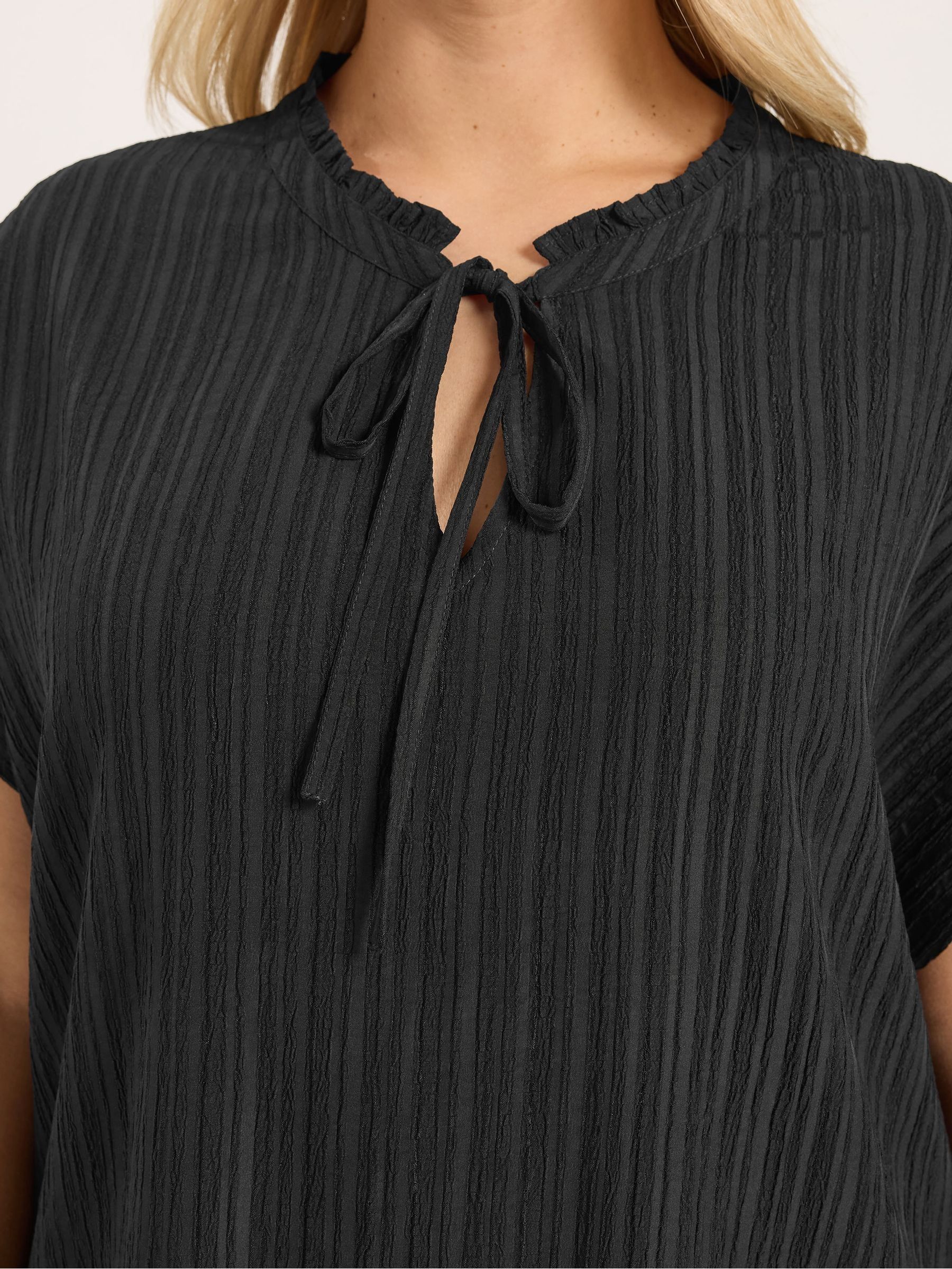 Buy Yours Curve Black Textured Frill Neck Blouse from Next USA