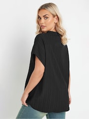 Yours Curve Black Textured Frill Neck Blouse - Image 3 of 4