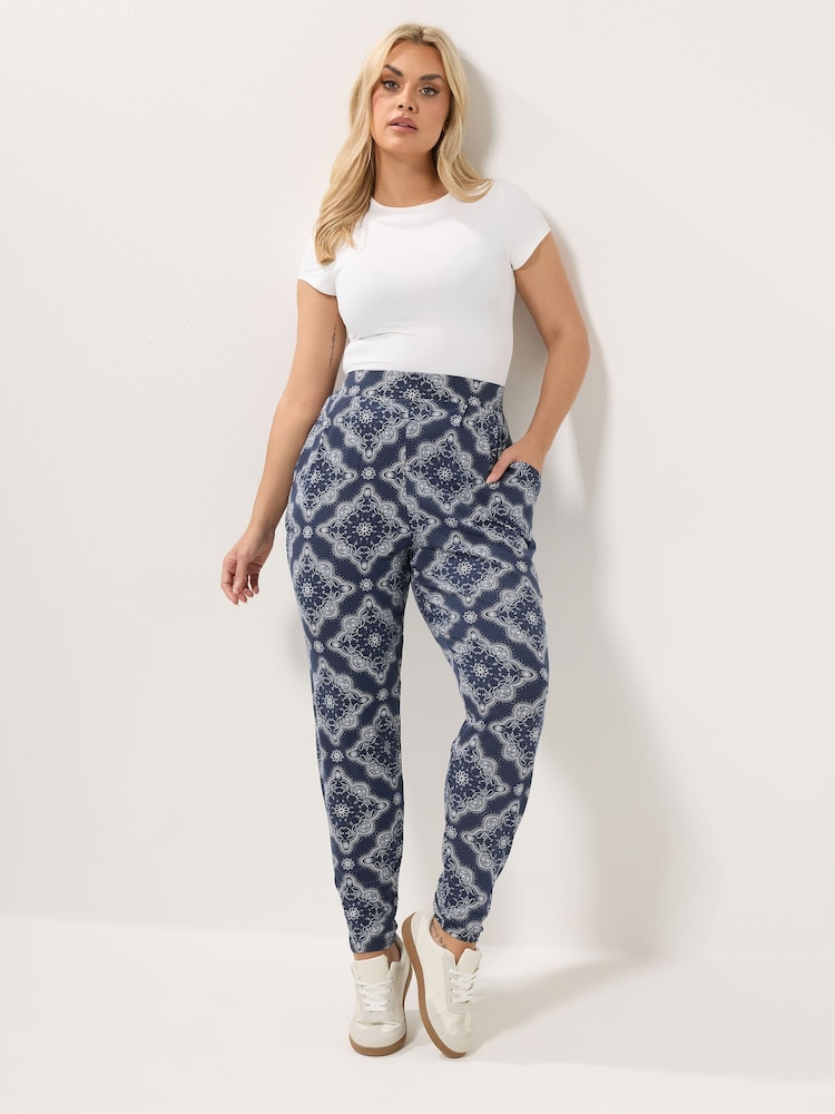 Yours Curve Blue Bandana Print Harem Trousers - Image 2 of 5
