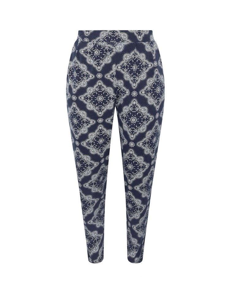Yours Curve Blue Bandana Print Harem Trousers - Image 5 of 5