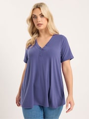 Yours Curve Purple Short Sleeve Henley Top - Image 1 of 5