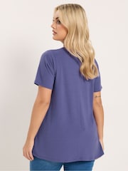 Yours Curve Purple Short Sleeve Henley Top - Image 3 of 5