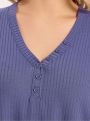 Yours Curve Purple Short Sleeve Henley Top - Image 4 of 5