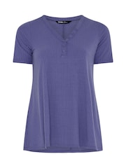 Yours Curve Purple Short Sleeve Henley Top - Image 5 of 5