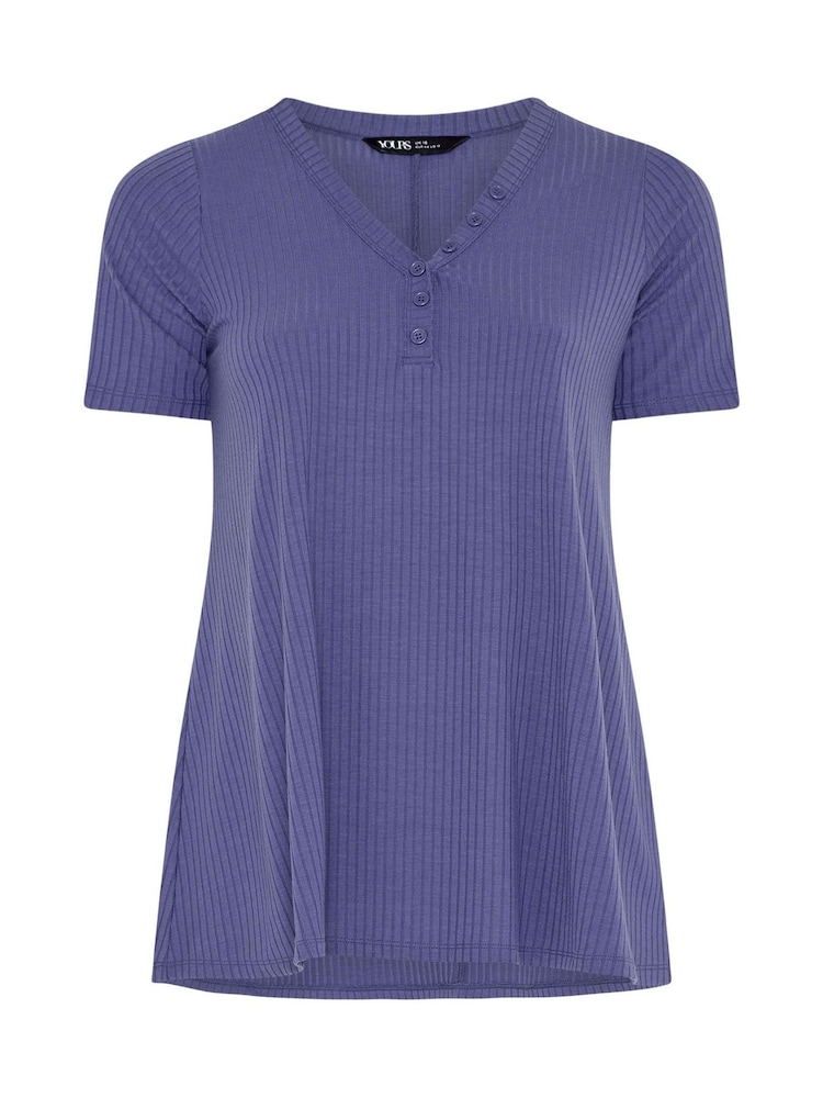 Yours Curve Purple Short Sleeve Henley Top - Image 5 of 5