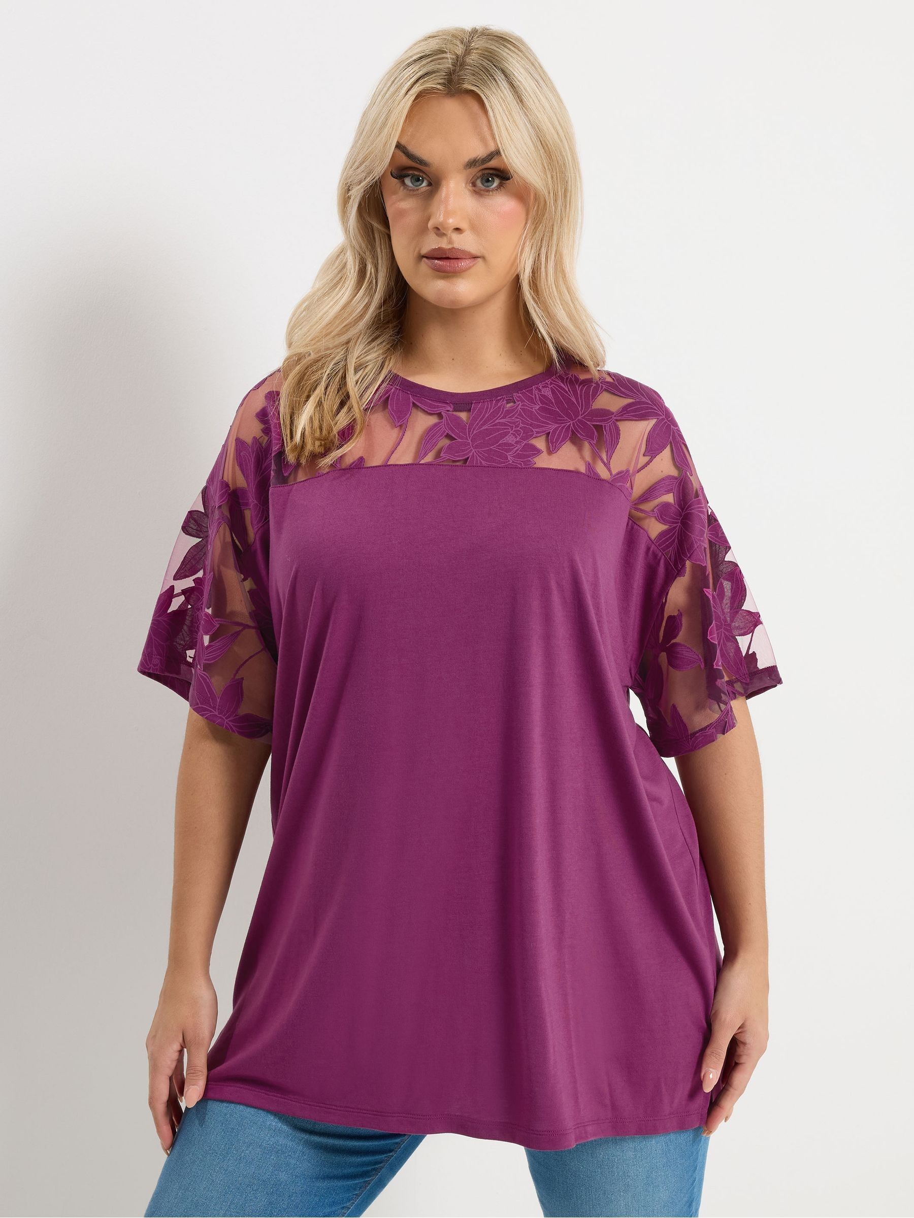 Yours Curve Women's Pink Boxy Burnout T-Shirt