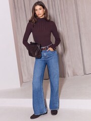 Brązowy - Lipsy Cable Roll Neck Jumper - Obraz 3 z 5