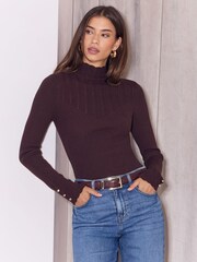 Brązowy - Lipsy Cable Roll Neck Jumper - Obraz 4 z 5