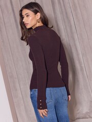 Brązowy - Lipsy Cable Roll Neck Jumper - Obraz 5 z 5