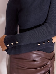 Granatowy - Lipsy Cable Roll Neck Jumper - Obraz 4 z 5