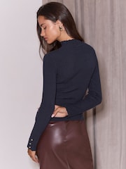 Granatowy - Lipsy Cable Roll Neck Jumper - Obraz 5 z 5