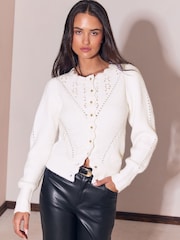 Crema - Lipsy Pointelle Knitted Cardigan - Imagen 1 de 5