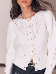 Crema - Lipsy Pointelle Knitted Cardigan - Imagen 2 de 5