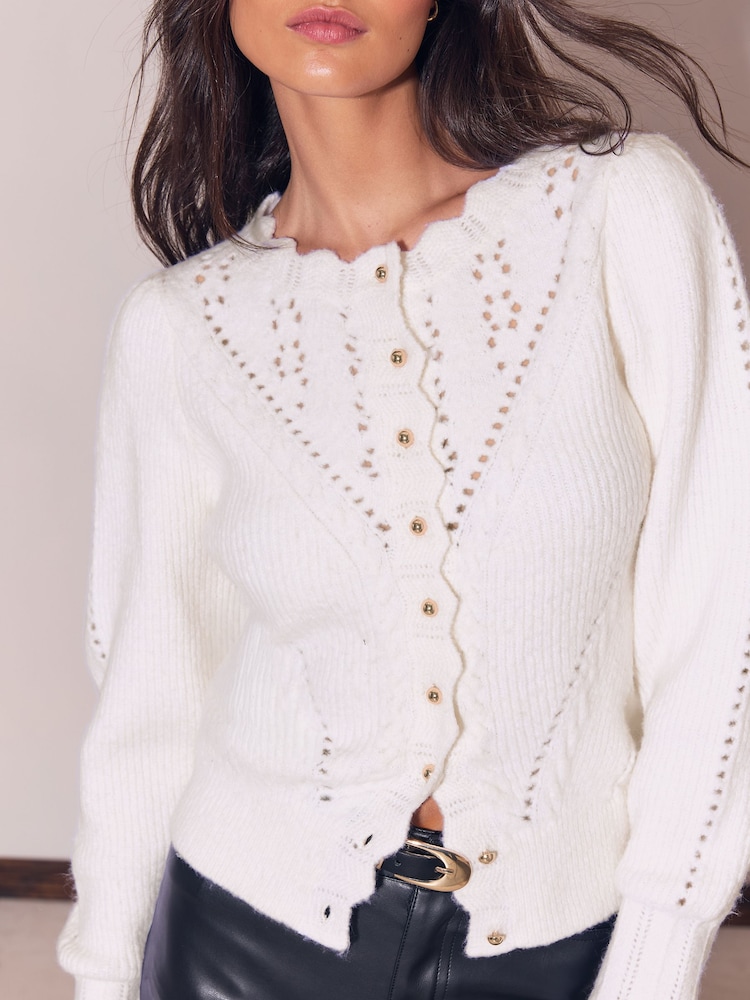 Crema - Lipsy Pointelle Knitted Cardigan - Imagen 2 de 5