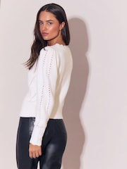 Crema - Lipsy Pointelle Knitted Cardigan - Imagen 4 de 5