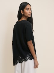 Nobodys Child Black Lace Hem Boxy T-Shirt - Image 2 of 5