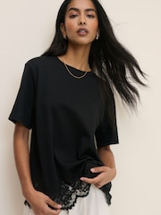 Nobodys Child Black Lace Hem Boxy T-Shirt - Image 3 of 5