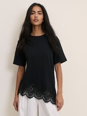 Nobodys Child Black Lace Hem Boxy T-Shirt - Image 5 of 5