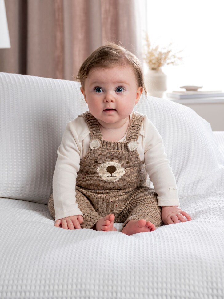 Mamas & Papas Brown Knitted Bear Dungarees & Bodysuit Set