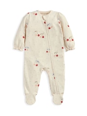 Mamas & Papas Cream Cherry Print Sleepsuit - Image 2 of 3