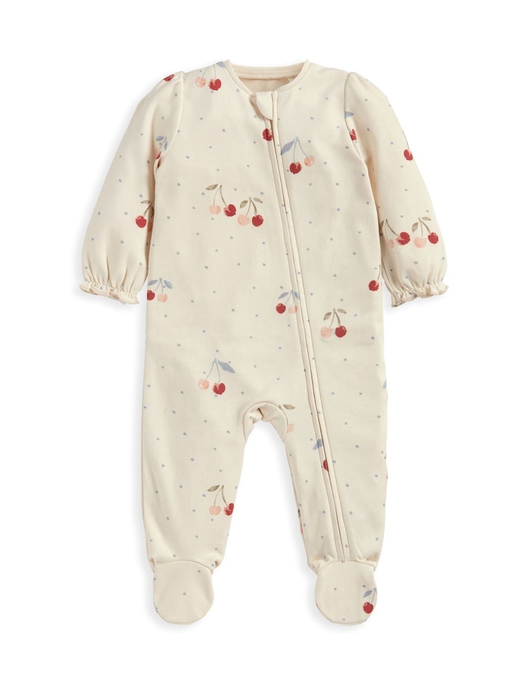 Mamas & Papas Cream Cherry Print Sleepsuit - Image 2 of 3 Mamas & Papas Cream Cherry Print Sleepsuit - Image 2 of 3