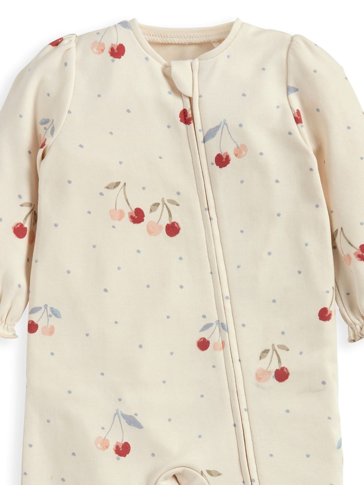 Mamas & Papas Cream Cherry Print Sleepsuit - Image 3 of 3 Mamas & Papas Cream Cherry Print Sleepsuit - Image 3 of 3
