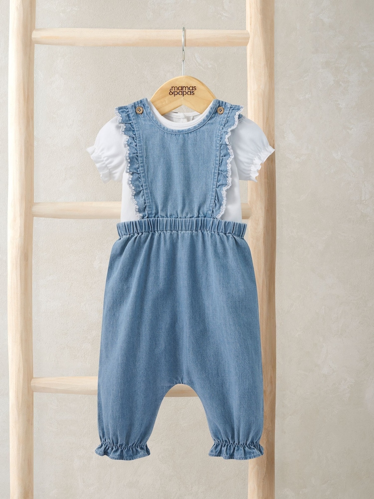 Mamas & Papas Blue Chambray Dungarees & Bodysuit Set - Image 1 of 4
