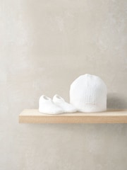 Mamas & Papas White Welcome to the World Knitted Hat & Booties Set - Image 1 of 3