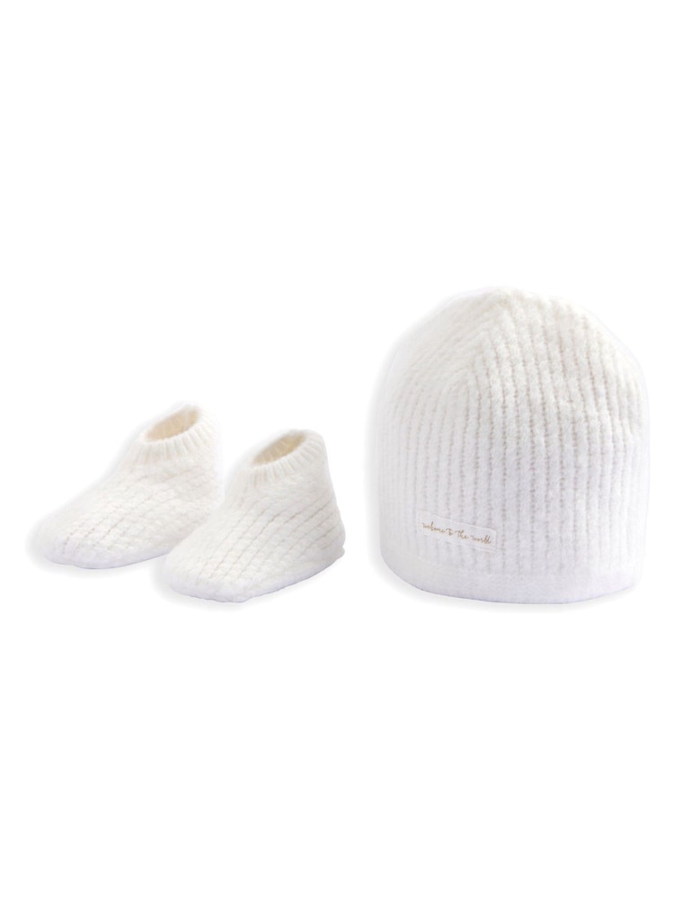 Mamas & Papas White Welcome to the World Knitted Hat & Booties Set - Image 2 of 3 Mamas & Papas White Welcome to the World Knitted Hat & Booties Set - Image 2 of 3