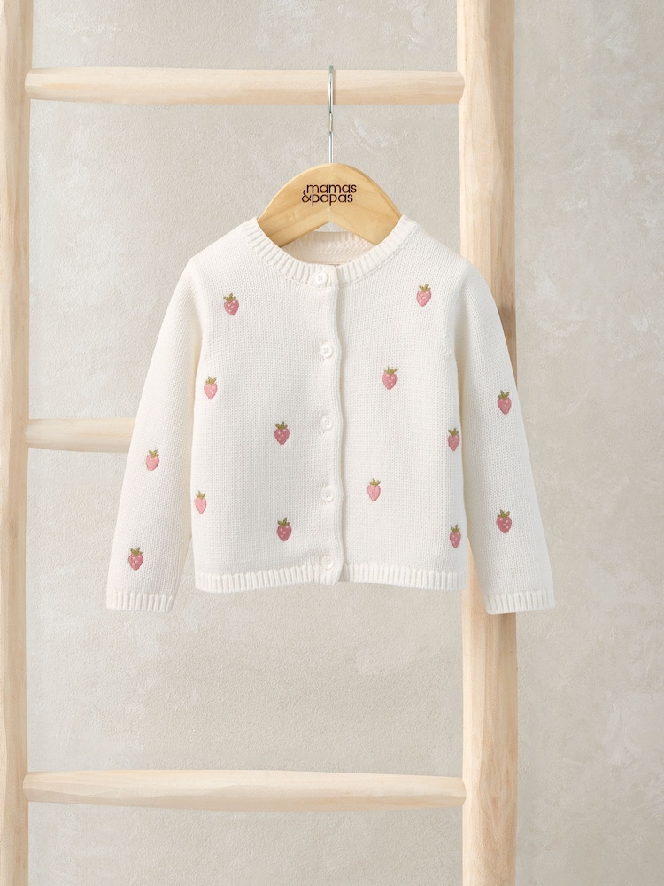 Mamas & Papas White Strawberry Embroidered Cardigan - Image 1 of 3