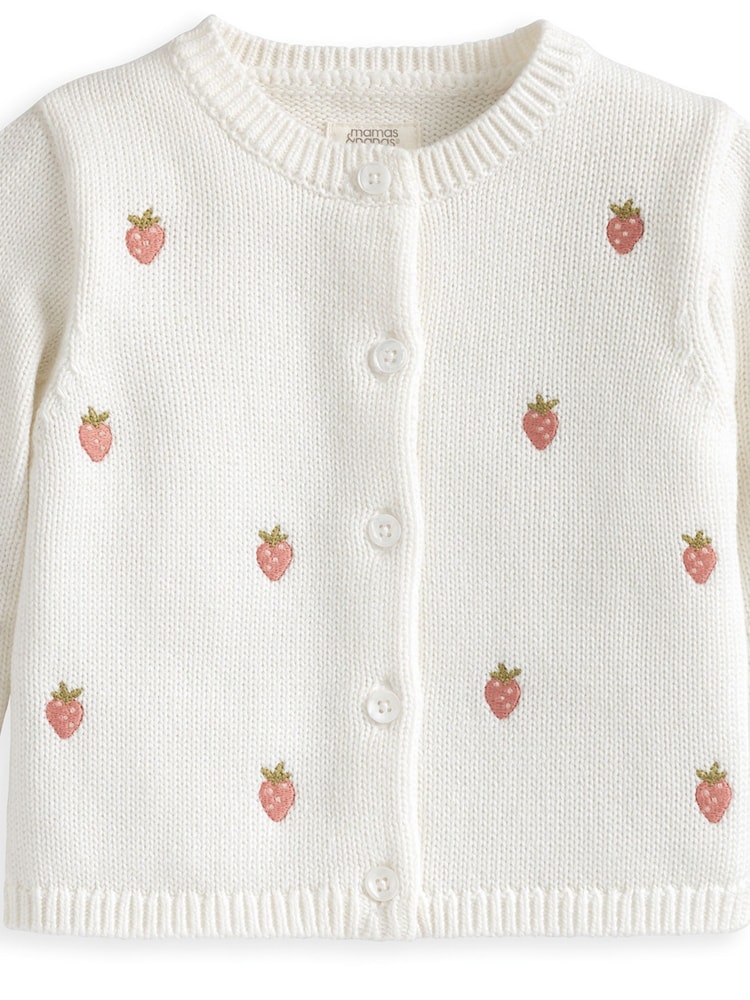Mamas & Papas White Strawberry Embroidered Cardigan - Image 3 of 3