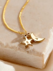 Posh Totty Designs Personalised 9 Ct Gold Moon & Star Necklace - Image 2 of 3