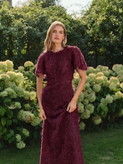 Love & Roses Aubergine Purple 3D Bow Back Maxi Dress - Image 2 of 4