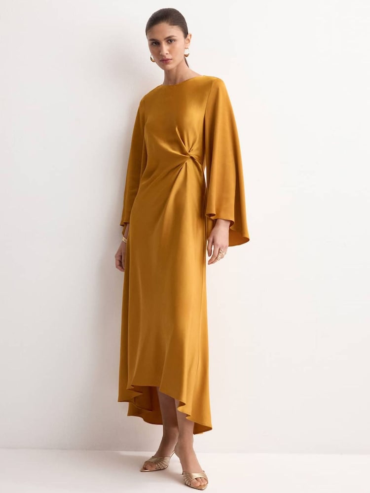 Mango Yellow Knot Waist Cape Maxi Dress - Image 1 of 6