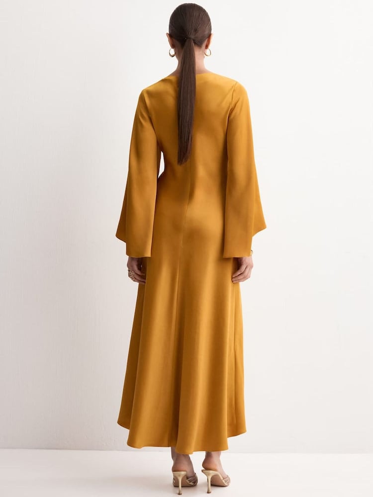 Mango Yellow Knot Waist Cape Maxi Dress - Image 2 of 6