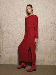 Mango Red Fine Knit Side Slit Maxi Dress - Image 1 of 7