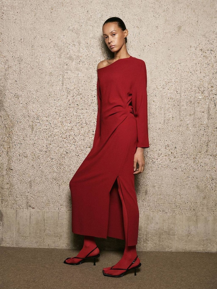 Mango Red Fine Knit Side Slit Maxi Dress - Image 1 of 7