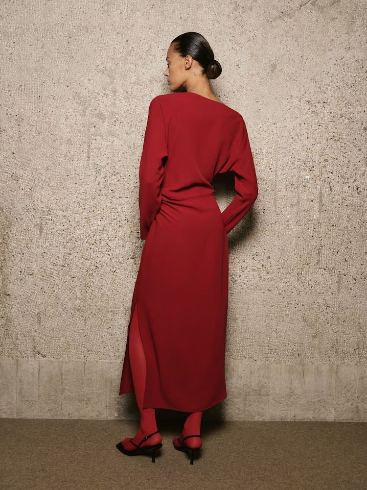 Mango Red Fine Knit Side Slit Maxi Dress - Image 2 of 7