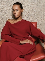 Mango Red Fine Knit Side Slit Maxi Dress - Image 4 of 7