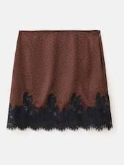 Mango Brown Lace Trim Polka Dot Mini Skirt - Image 1 of 2