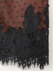 Mango Brown Lace Trim Polka Dot Mini Skirt - Image 2 of 2